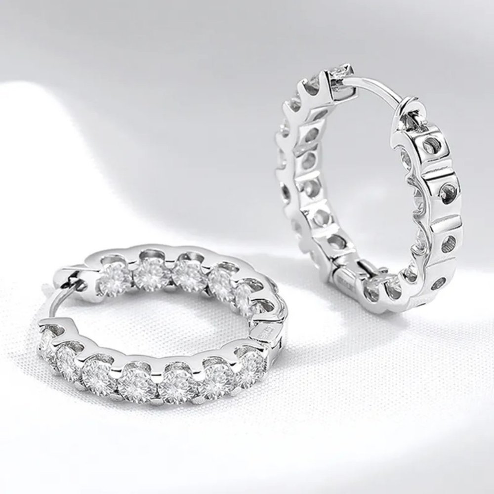 Certified 2.6 ct. t.w. Moissanite Diamond Inside Out Hoop Earrings NEW - Picture 7 of 14